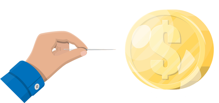 Hand with needle raised soap bubble with coin png
