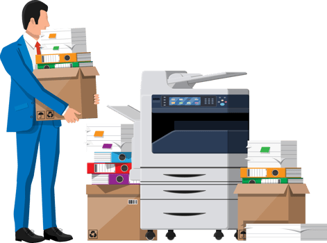 Stressed businessman with pile of office documents png