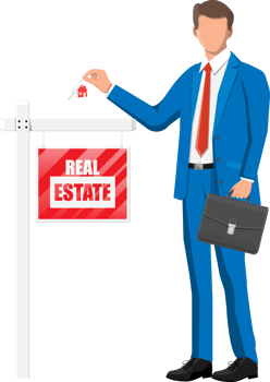 Businessman or realtor holding key. png