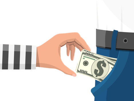 Human hand takes money cash from pocket. png