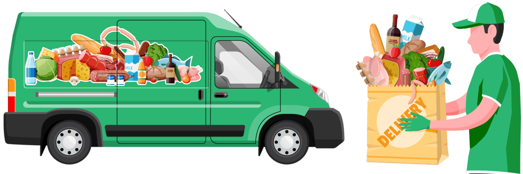 Delivery van full of food and courier. png