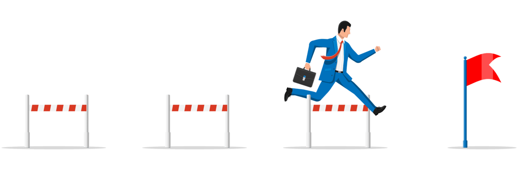 Businessman with briefcase runs on obstacle course png