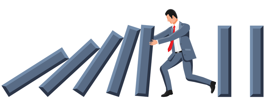 Businessman stopping domino effect. png