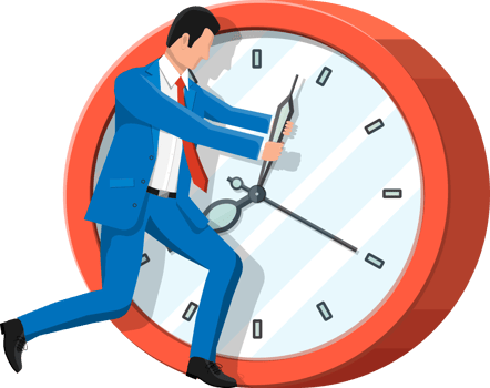 Businessman pushing big clock. png