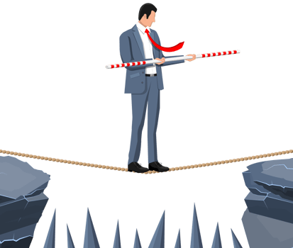 Businessman in suit walking on rope png