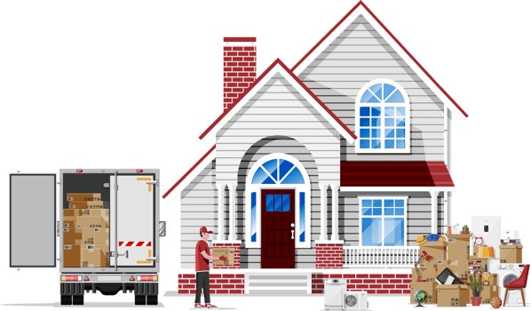 Moving to new house. Family relocated to new home. png