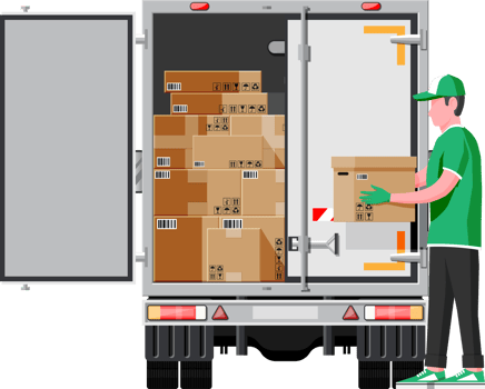 Truck trailer loaded with cardboard boxes. png
