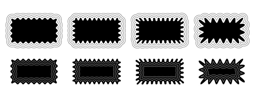 A groovy frame with a wavy edge and a simple y2k border square shape. It has a retro aesthetic zigzag text box silhouette. Design elements for a social media story or post. Vector illustration.