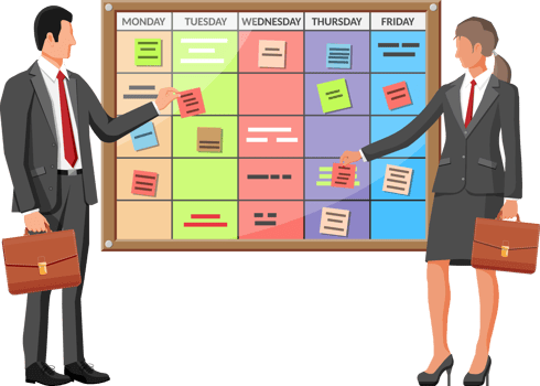 Scrum agile board, business people. png
