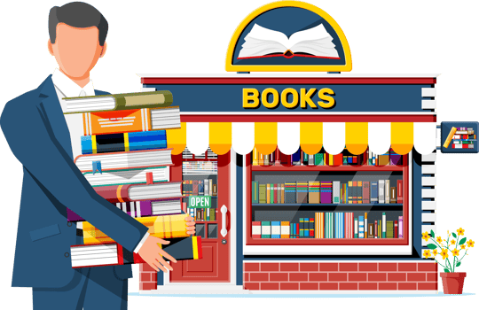 Bookstore shop exterior and man png