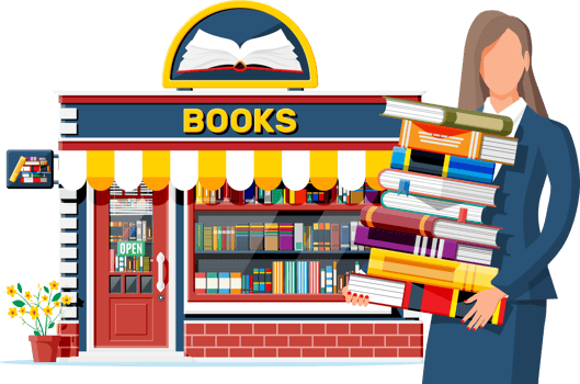 Bookstore shop exterior and woman png