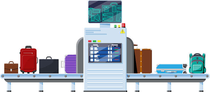 Airport Security Scanner. Conveyor With Luggage png