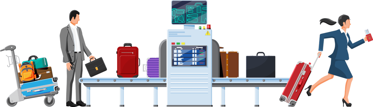 Airport Security Scanner. Conveyor With Luggage png