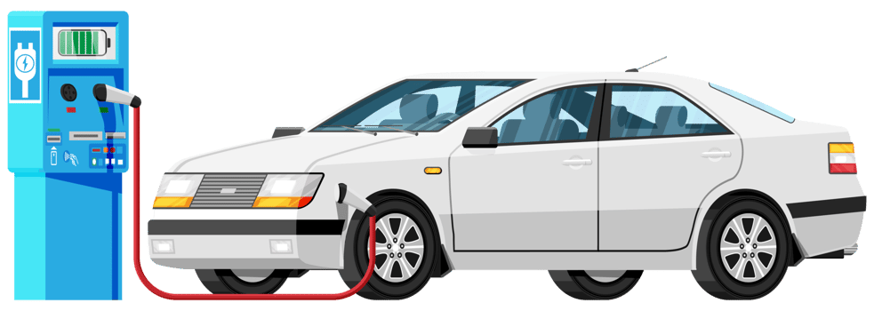 White Electric Car Charging at Charger Station. png