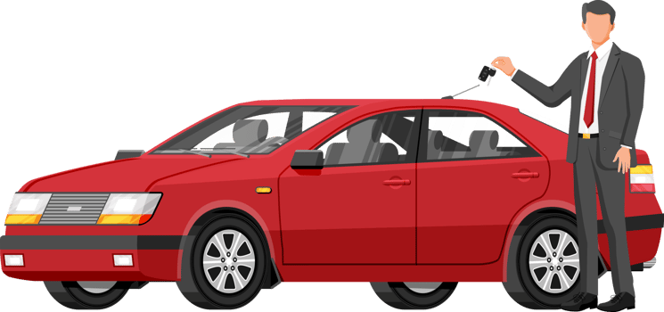 Passenger Car and Businessman Holding Key. png