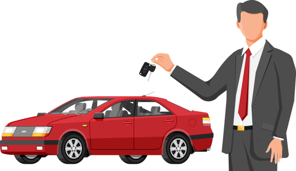 Passenger Car and Businessman Holding Key. png
