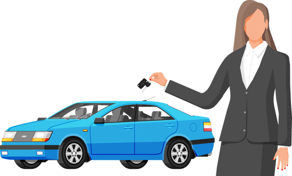 Passenger Car and Businesswoman Holding Key. png