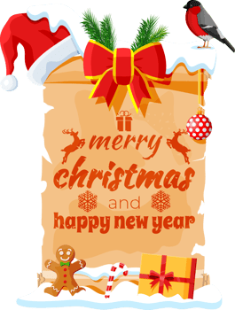 Old Christmas Parchment Scroll with Santa Hat png