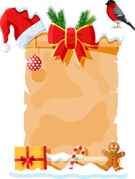 Old Christmas Parchment Scroll with Santa Hat png