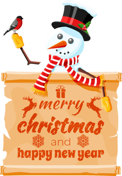 Funny snowman character greeting. png