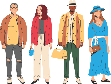 Group of fashion people characters png