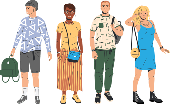 Group of fashion people characters png