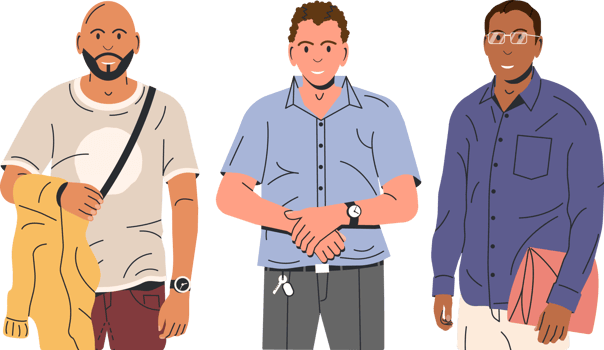 Three man standing together png