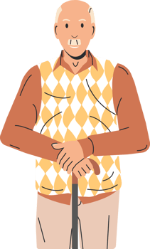 Handsome elderly man with cane png