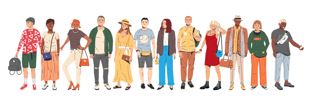 Group of fashion people characters png
