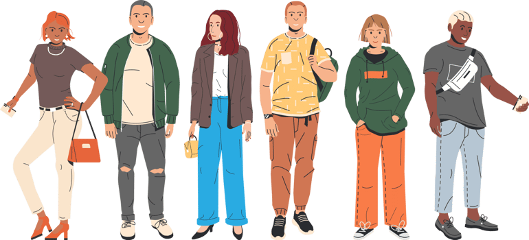 Group of fashion people characters png