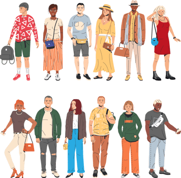 Group of fashion people characters png