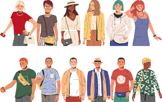 Group of fashion people characters png