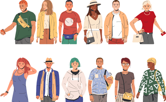 Group of fashion people characters png