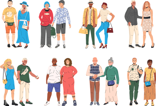 Women and man, diverse couples png