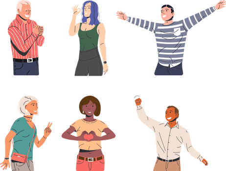 People showing positive body language gestures png