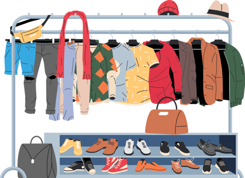 Woman and man wardrobe on hanger png
