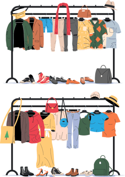 Woman and man wardrobe on hanger png