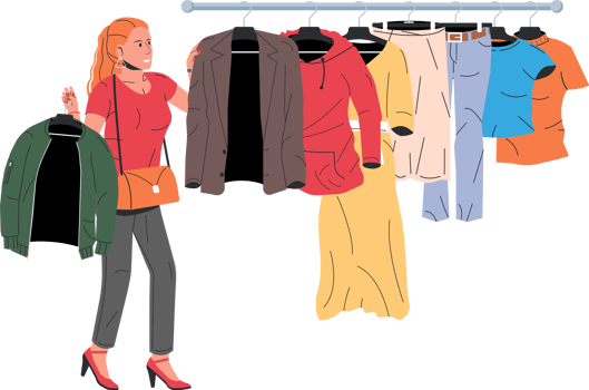Woman near rack with clothes png