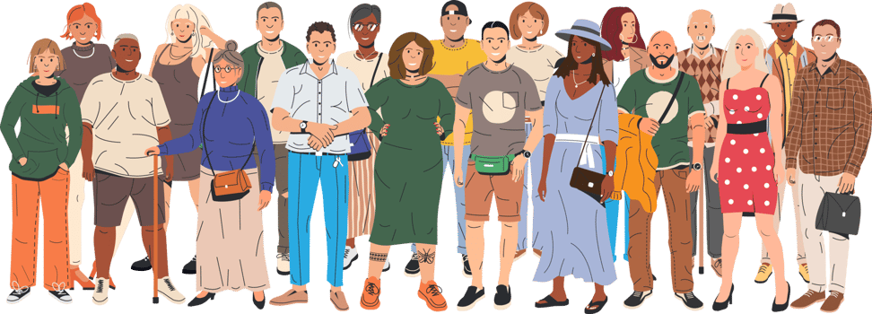 Diverse multicultural and multiracial people group png