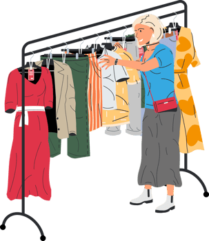 Woman near rack with clothes png