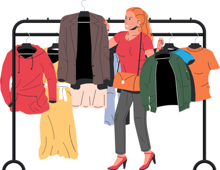Woman near rack with clothes png