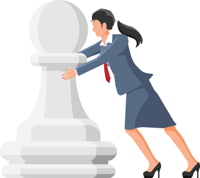 Woman competing with chess pieces png