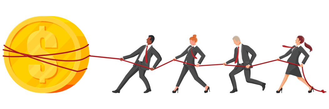 Business people pull of rope and coin png