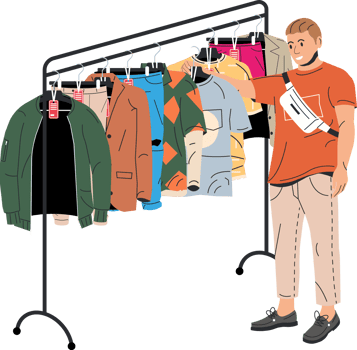 Man near rack with clothes png