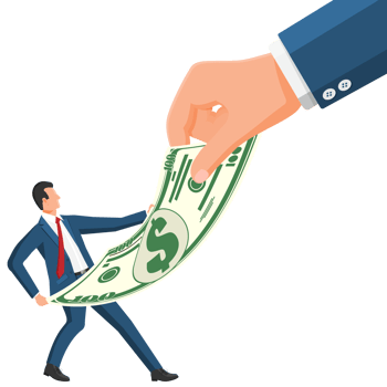 Hand tries to grab the dollar from businessman. png