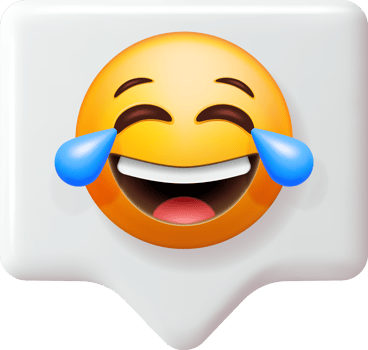 3D Yellow Laugh Emoticon with Tears in Chat Bubble png