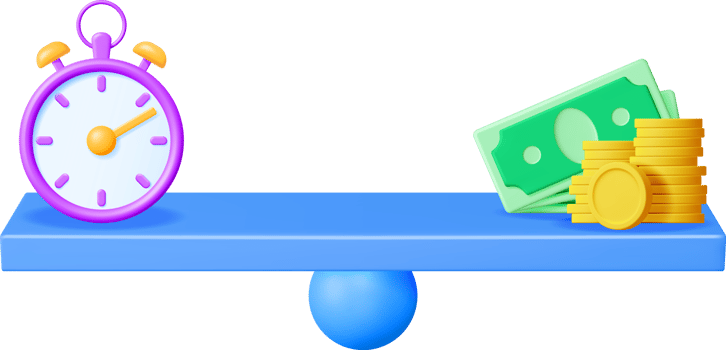 3D Clock and Money on Balance Scales png