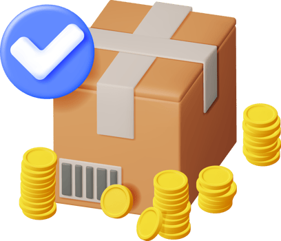 3D Cardboard Box with Gold Coins and Checkmark png