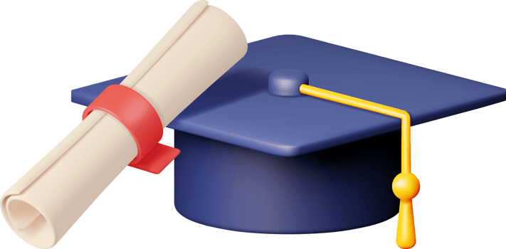 3D Certificate with Stamp and Graduation Cap png
