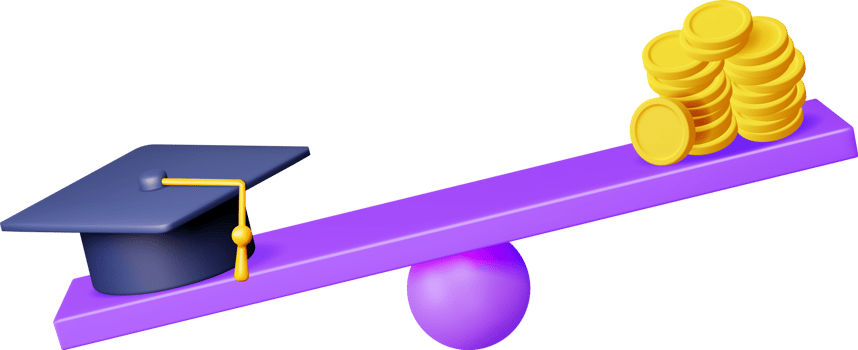 3D Graduation Cap and Golden Coins on Scales png